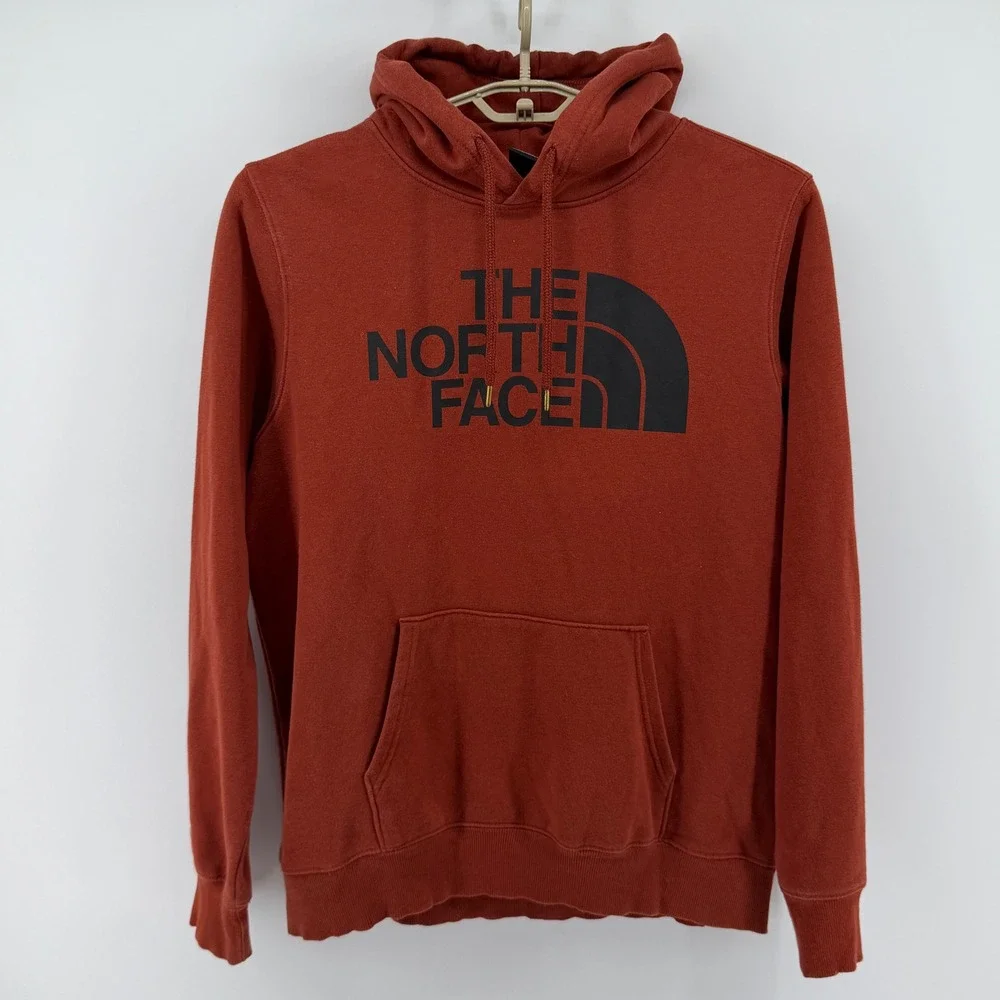 The North Face Mens Large Rust Orange Logo Pullover Fleece Hoodie Sweatshirt